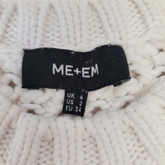 ME+EM Women's White Cotton Open Stitch Knitted LS Weekend Jumper Size US 6 EUC - Picture 2 of 9